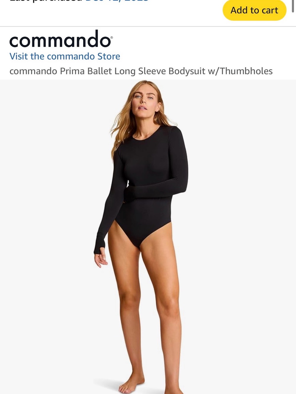 Commando Black Long-Sleeve Prima Ballet Bodysuit with Thumbholes